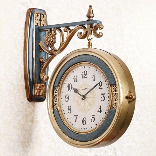 Large European Metal Wall Clock Double Sided Luxury Silent Digital Living Room Clock Wall Simple Horloge Mural Home Decor MM60WC