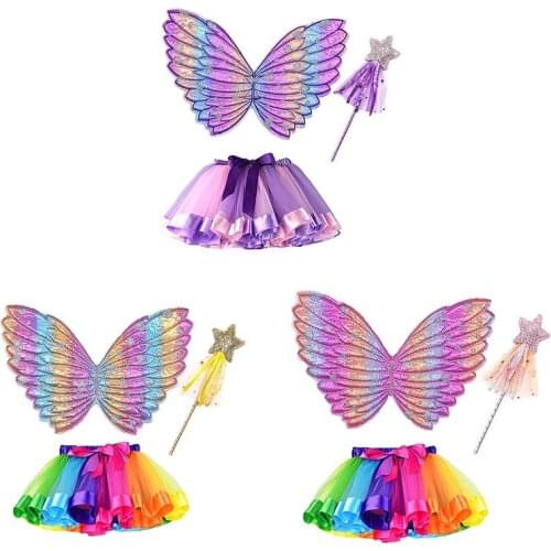 Kids Angel Wings Cosplay Props Halloween Party Costumes Tutu Skirt Star Magic Wand Rod Performance Accessories Festival Props
