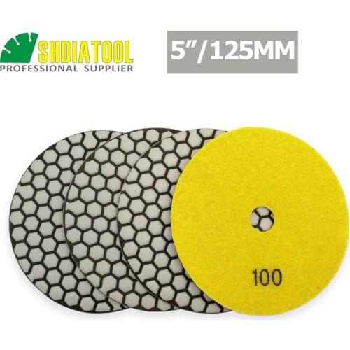 SHDIATOOL 4pcs 5" grit #100 B Diamond dry polishing pads Dia 125mm Resin Bond Sanding Disc For Granite Marble Stone Polisher Pad