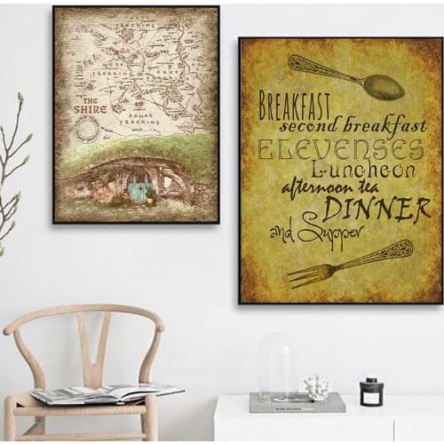 Fantasy Literature Tolkien Quote Art Print Vintage Poster Rustic House of The Shire Map Canvas Painting Wall Picture Decoration