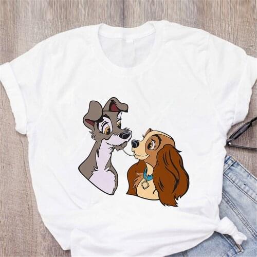 Disney Dogs Lady and The Tramp T Shirt Women Clothes Girl Female T-shirt Sweethearts Couples Tee Shirt Dropship