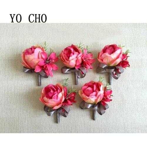 YO CHO Artificial Flower Corsage Flowers Tulip Boutonniere Wedding Boutonniere Buttonhole Men Wedding Planner Marriage Corsages