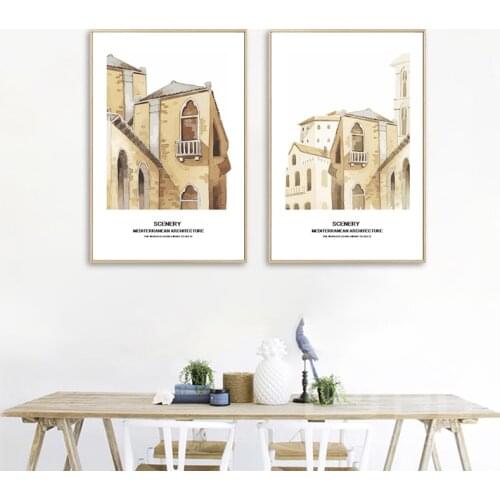 European Building Landscape Painting Hand Painted Church Abstract Wall Art Canvas Poster Modern Living Room Home Decor