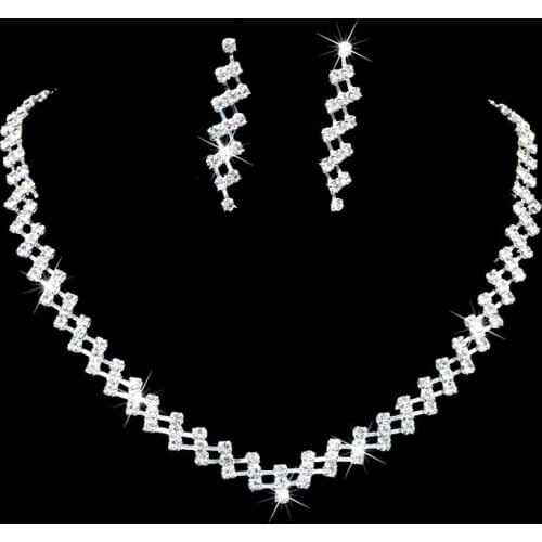 Women Lady Clear Crystal Necklace Earrings Suit Wedding Party Bridal Jewelry Set TT@88