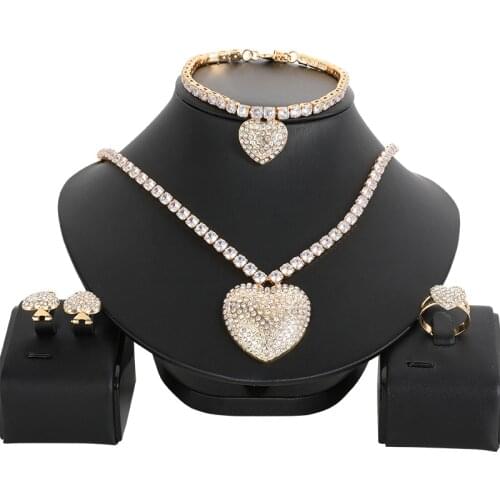 African Jewelry Set Dubai Gold Color Heart Shape Necklace Set Women Customer Nigerian Wedding Brand Jewelry Set Design Gift
