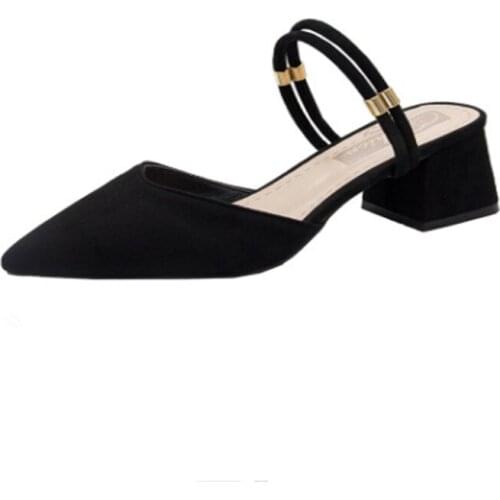 Summer new style pointed sandals and slippers Korean fashion high heels women thick Baotou with half slippers