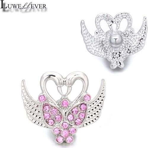 Luwellever Component w024 Swan Crystal 18mm Metal Snap Button For Bracelet Necklace Interchangeable Jewelry Accessorie Findings