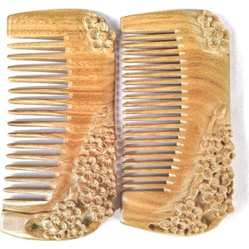 MC Brand Plum Blossom Carved Wooden Comb Antistatic Chinese Green Sandalwood Massage Health Care Combs Hair Brush Hair Comb