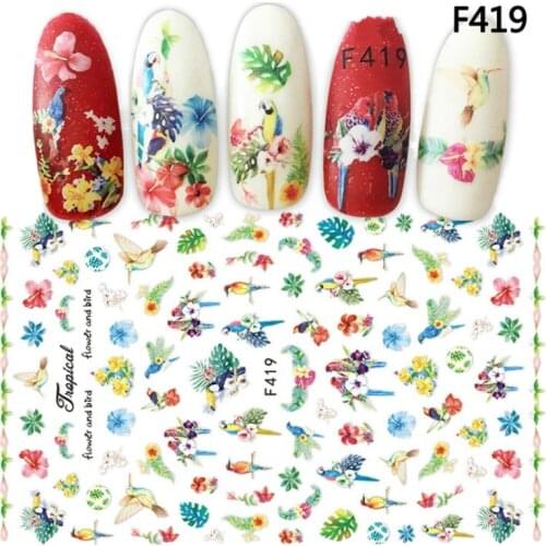 2Pcs Parrot Adhesive Nail Art Stickers Ultrathin Plants Decals Nature Bird Spring Nails Design New Arrival Manicure Accesoires