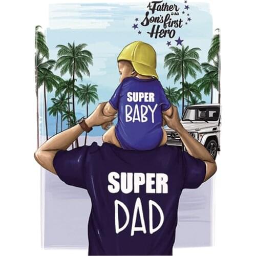 Baby Dad Patches Super Baby Heat Transfer Stickers Diy Accessory Fashion Iron On Clothes Thermal Patches Family Transfer