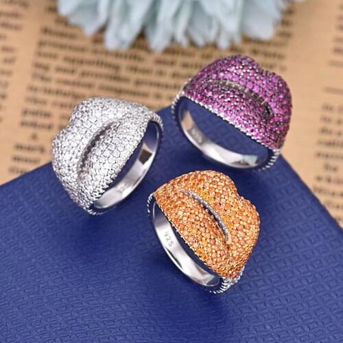 New Arrival Sexy Red Lip Rings For Women Fashion Jewelry Luxury Zirconia Mouth Party Ring Jewelry Zk30