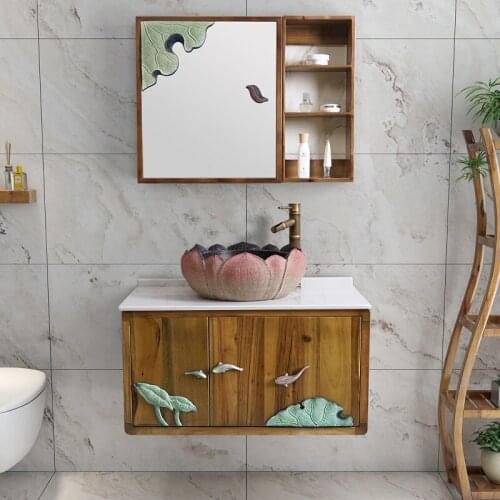New Chinese Style Antique Wash Basin Cabinet Combination Bathroom Solid Wood Cabinet Art Washstand Pool Small Apartment