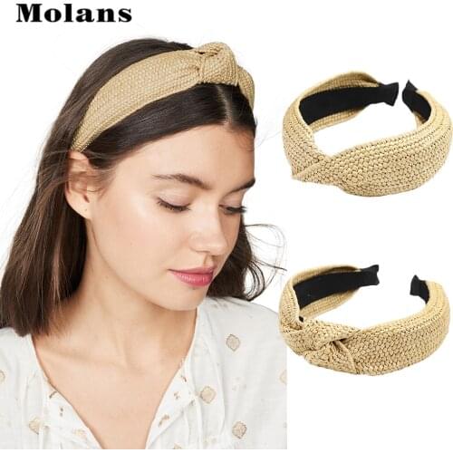 MOLANS Handmade Raffia Braided Headband Solid Knotted Hair Band For Women Girls Hair Accessories Headwear Hair Hoop New Arrival