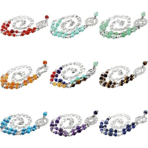 TUMBEELLUWA Semi Precious Stone Copper Chain Necklace Chakra Symbol Pendant Metaphysical Yoga Reiki Jewelry