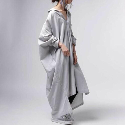 Casual oversize long shirt dress Simple korean japan a line plain maxi dresses new chic 2021 autumn daily dresses