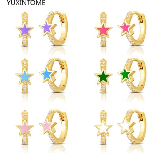925 Sterling Silver Ear Buckle Star Earrings for Women Green/blue/pink Enamel Hoop Earrings Gold Color Jewelry Gift Accessories