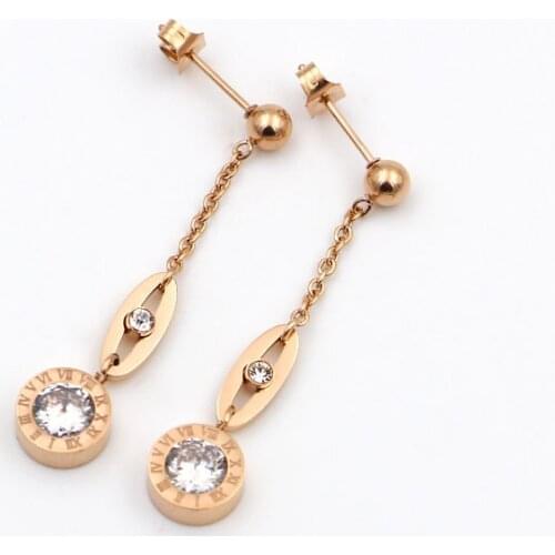 New Titanium Steel High Quality Beautiful Roman Numeral Gold Color Inlaid Drop Earrings For Women Best Earring Jewelry Gift KE86
