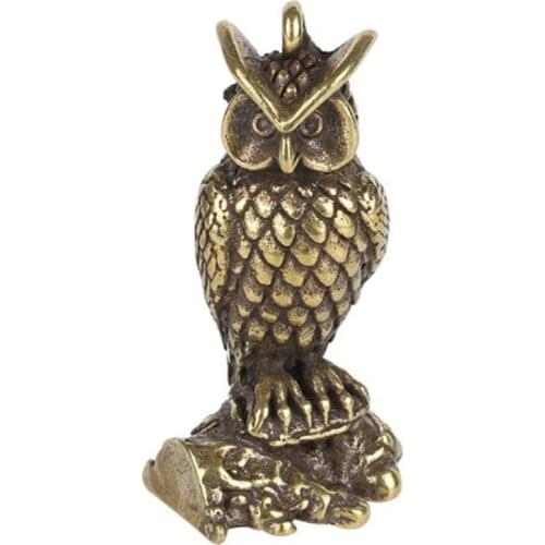 3D Brass Night Owl Casting Statue Mini Animal Metal Figurine Home Decor Desktop Crafts Sculpture Decoration Pendants Gifts