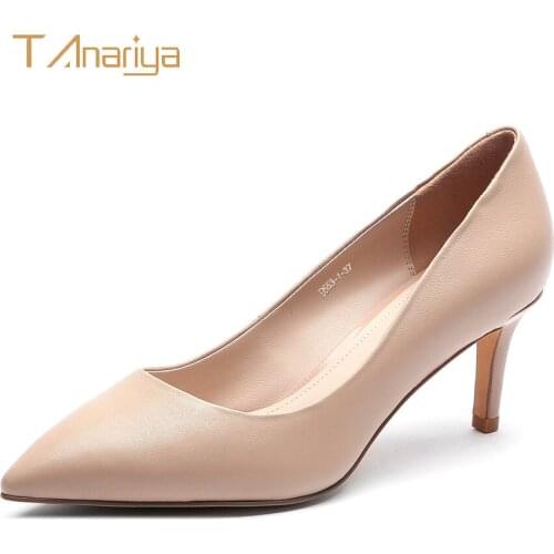 Tanariya New spring/autumn 20 apricot leather sheepskin shoes with pointed toes ladies high heels women shoes woman pumps