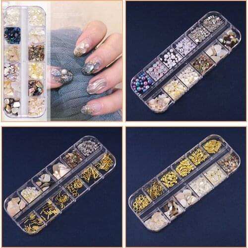 Nail Art Decorations 3D Abalone Shell Glitter Irregular Marble Mica Slice Gradient Pearl Jewelry Manicure Paillette Flake +Box