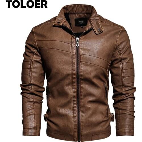 Spring Mens Leather Jacket New Arrival Fashion Vintage Leather Coat Men Stand Collar Military Bomber Jacket Male chaqueta hombre