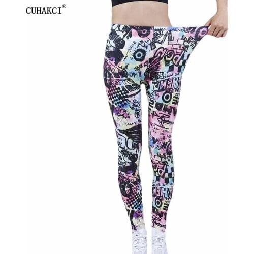 CUHAKCI New Polyester Punk Sexy Women Leggings Casual Fitness Ladies Workout High Waist Long Leggins Color Letter Print Trousers