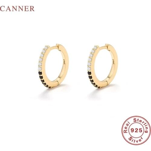 CANNER Black White Diamonds Earrings Hoops 925 Sterling Silver Earrings For Women Silver Jewelry Earring Aretes De Mujer