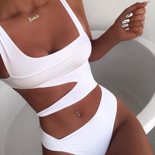 Womens Swimwear Solid One Piece Of Swimsuit Bikini Beachwear Female Swimming Bathing Suit 2020 Hot Sexy Biquini #A