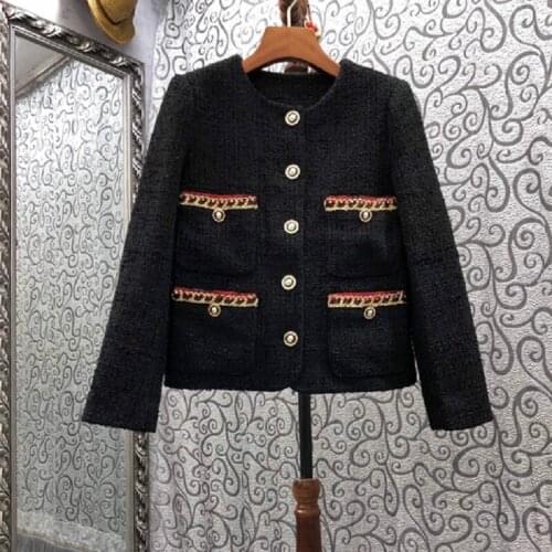 Newest Fashion Wool Jackets 2021 Autumn Winter High Quality Wool Blend Women Lurex Yarn Patchwork Long Sleeve Woolen Coat Femme