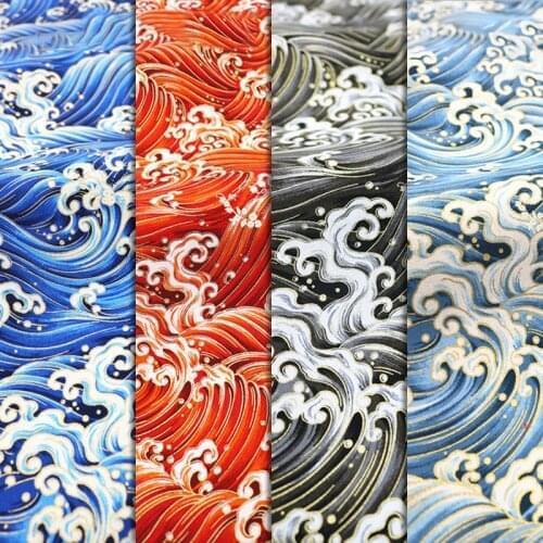 100*142cm Bronzing Cotton Fabric Japanese Style Ocean Wave Pattern Fabrics For Kimono Cheongsam Diy Bag Patchwork Cloth