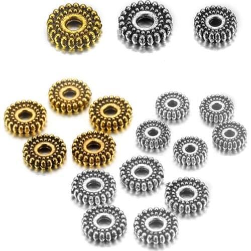 100Pcs 6 7mm Multicolor Tibetan Retro Beads Alloy Spacer Loose Beads Bracelet Necklace for DIY Jewelry Making Findings Supplies