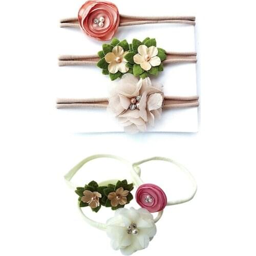 3pcs/set Mix Style Simulated-pearl Ribbon Lace Flower Headband Baby Girl Headbands Elastic Hairband Children Hair Accessories
