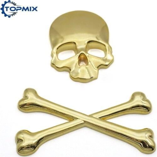 3D Car Stickers Skull Skeleton Crossbones Decals Badge Emblem Metal Gold Silver Black Auto Motorcycle