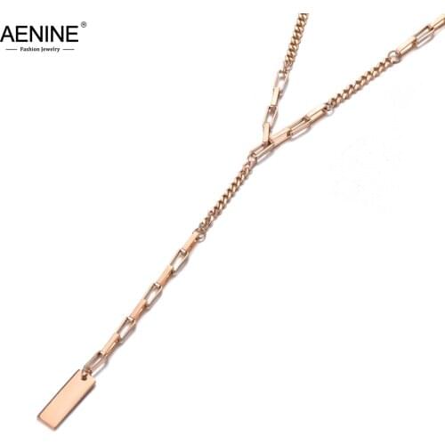 AENINE Original Design Geometric Charm Pendant Necklaces For Women Titanium Stainless Steel Box Chain Choker Necklace AN19150