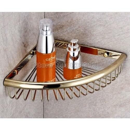 Bathroom Accessory / Polished Gold Color Brass Wall Mounted Large Corner Shower Storage Basket Wba099