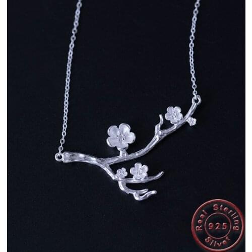 Amxiu Beautiful Branch Plum Flower Pendant Necklace 925 Sterling Silver Necklaces for Girls Students Daily Accessories Fine Gift