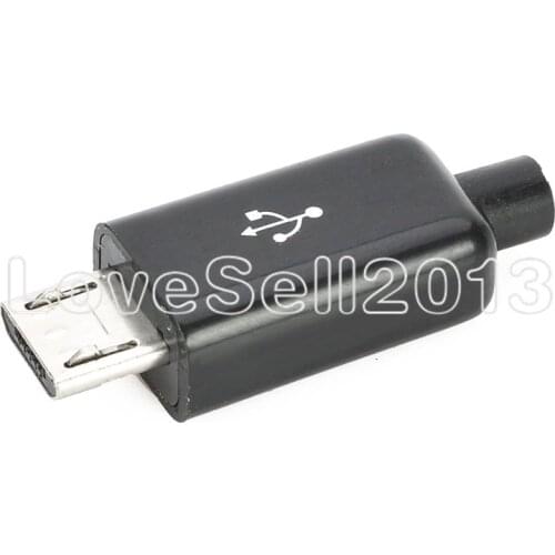 Free Shippg 10Pcs/Lot DIY Micro USB Male Plug Connectors Kit With Covers Black Color