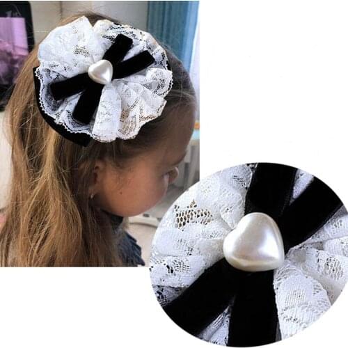 Large White Heart-shaped bead Bow For Girl Kids Cute Pearls Hair Bow With Alligator Hair Clips Beads Hairgrip Hair Accessories