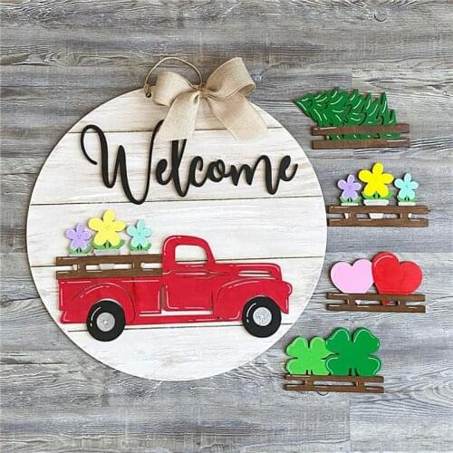 Wooden Home Wall Hanging Seasonal House Welcome Sign With Interchangeable Hanging Handmade Door Hanging Plate Board Gift