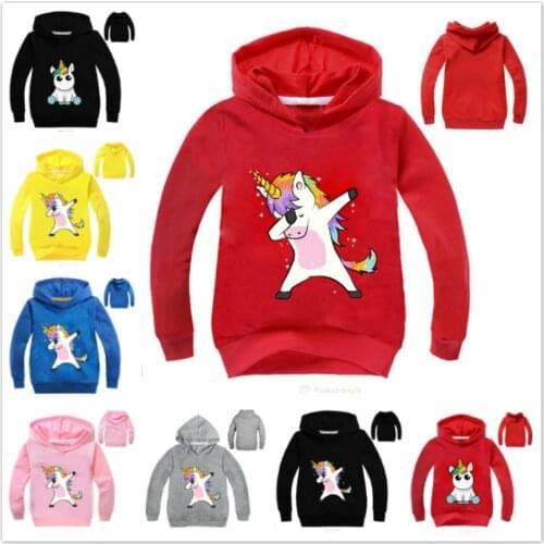 Spring Autumn Children Long Sleeve Hoodies Boys Girls Sweatshirt Cartoon Pullover Unicorn Print Baby Jumper Coat Hooded Tops Tee