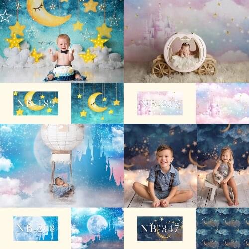White cloud fantacy castle newborn photography backdrop birthday cake party background for photo studio glitter little stars