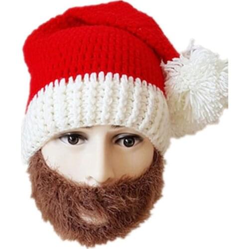 Funny Christmas Hats With Detachable Moustache Adult Kids Men Women Warm Xmas Knitted Beanies Gorros Bone Bonnet Knitwear 3