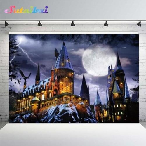 Halloween Horror Castle Backdrop for Photography Night Full Moon Magic School Background Decor Banner Newborn Baby Party Supplie