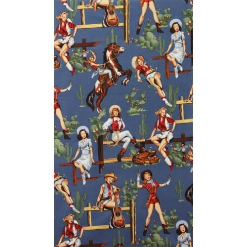 LEO&LIN Twill Printed Poplin Restoring Western Blue Girl DIY Craft Patchwork Cotton Fabric Tissus 50cm