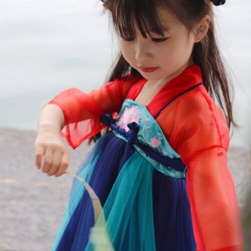 Girls Hanfu Tang Suit Dress Kids Chinese Summer Skirt Children Guzheng Costume-music Of The Tide Dance Performance Dress