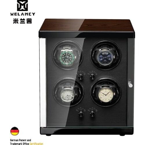 MELANCY Watch Winder for 4 Automatic Japanese Mabuchi Mute Motor LCD Digital Display Watch Wood Box Winder for Watches Boxes