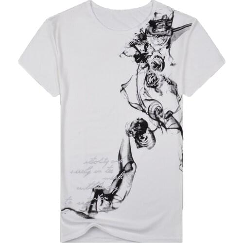 Mens explosive printed short-sleeved top summer casual slim-fit printed short-sleeved T-shirt pullover top майка мужская 40