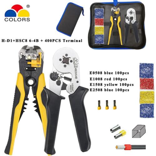 Crimping stripping cutting pliers kit HSC8 6-4B 0.25-6mm2 with tubular terminals 400pcs/box electrical crimping tool clamp set