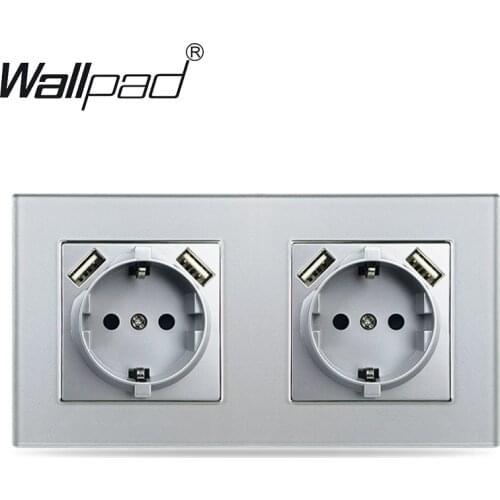 Double Silver EU Wall Power Socket with 4 USB Charging Ports 156*86mm Wallpad Crystal Glass 220V AC 16A German Schoku