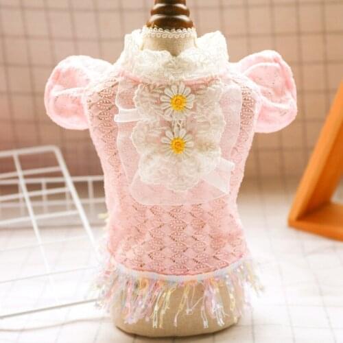 New Puppy Early Summer Dresses for Dogs Clothes Cute Floral Pink Lace Skirt Dress Princess Dog Coat Clothes Pet Apparel Supplies